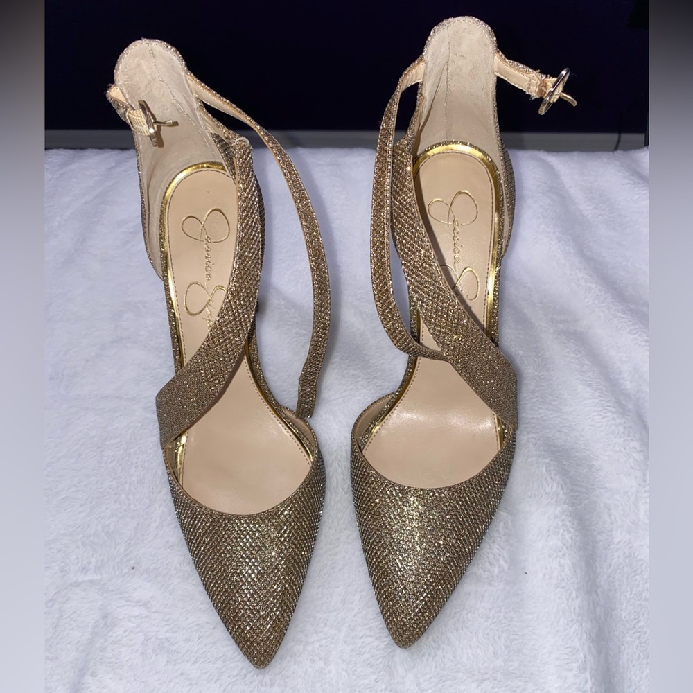 Jessica Simpson Gold Glitter heels Size 8 Like new Worn once
